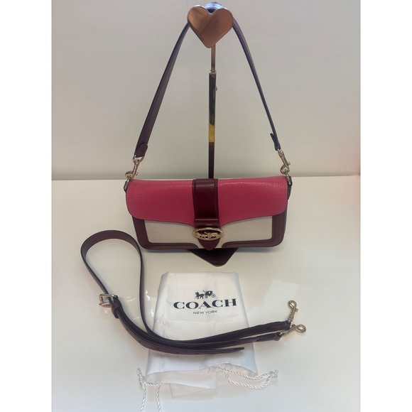 Coach Handbags - Coach Jade Shoulder Bag Colorblock Pink Burgundy White Leather Crossbody 91028
